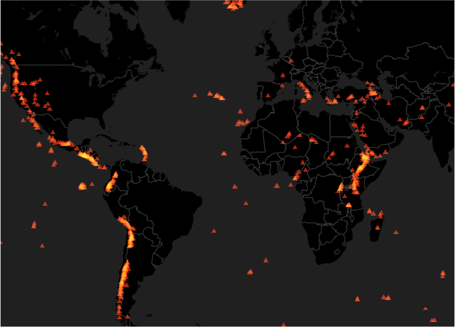Eine Weltkarte die zeigt wo auf der Welt Vulkane liegen