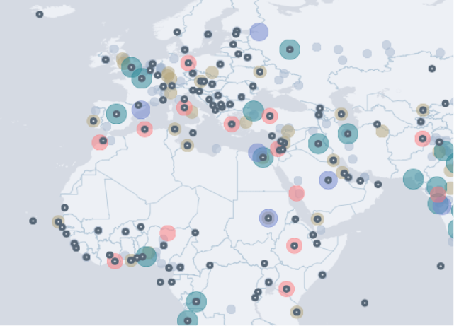 Weltkarte die die Megacities und Hauptstädte zeigt