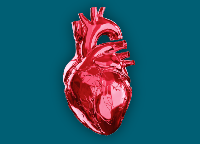 Herz als 3d-Visualisierung in knalliger Chrome-Optik
