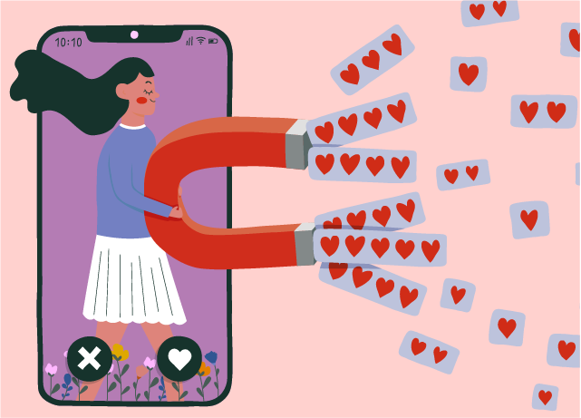Illustration die zeigt wie heute Liebe im Internet funktioniert