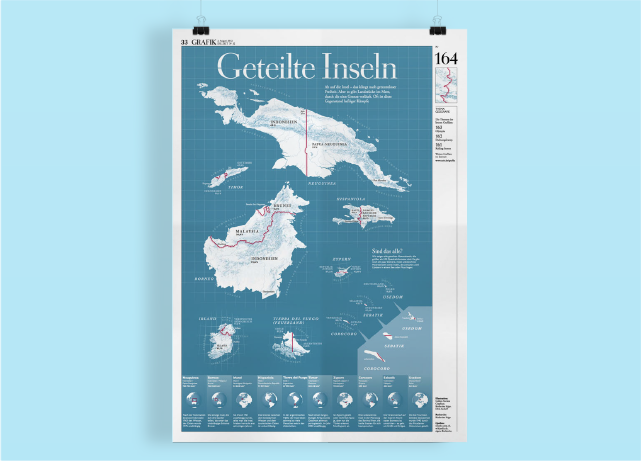 Eine Infografik über Inseln die geteilt sind, in der Zeit erschienen.